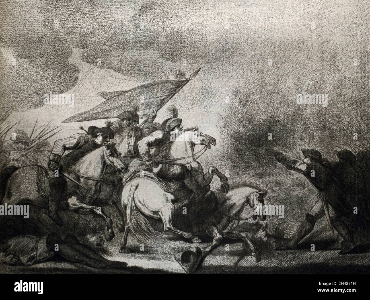 A battle scene. Crayon manner print by Lavalée after J. Gamelin, 1778/