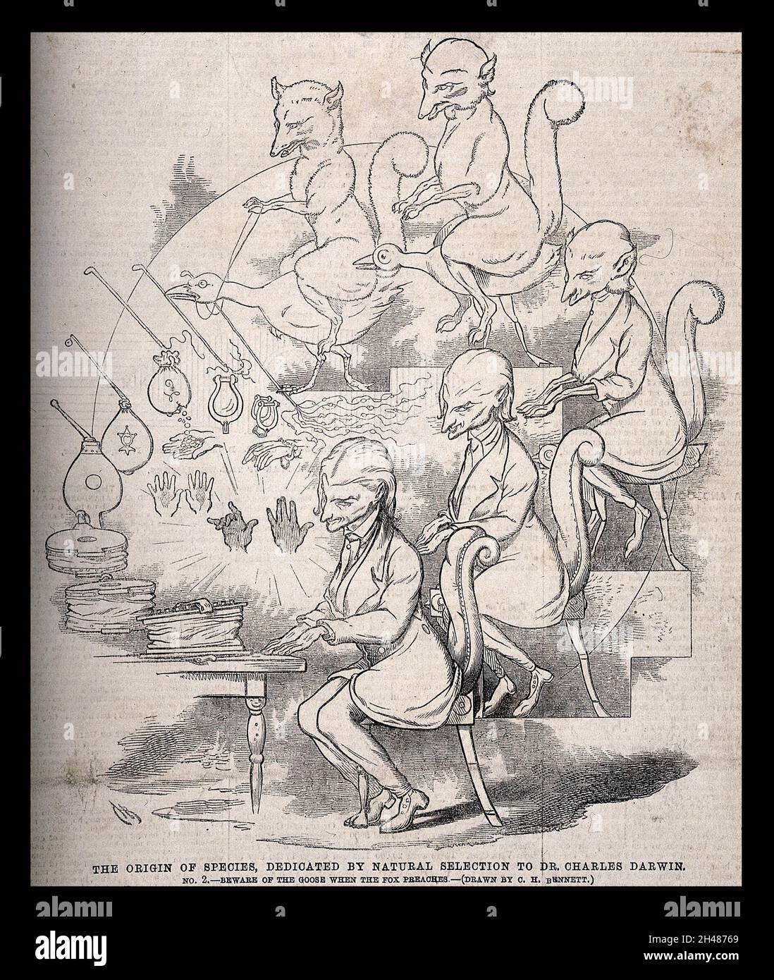 The evolution of a fox riding a goose into a writer seated at his ...