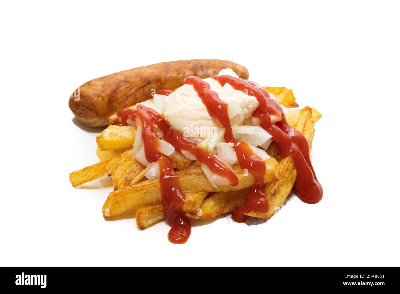 Frites spezial with mayonnaise, ketchup and onions, with a 