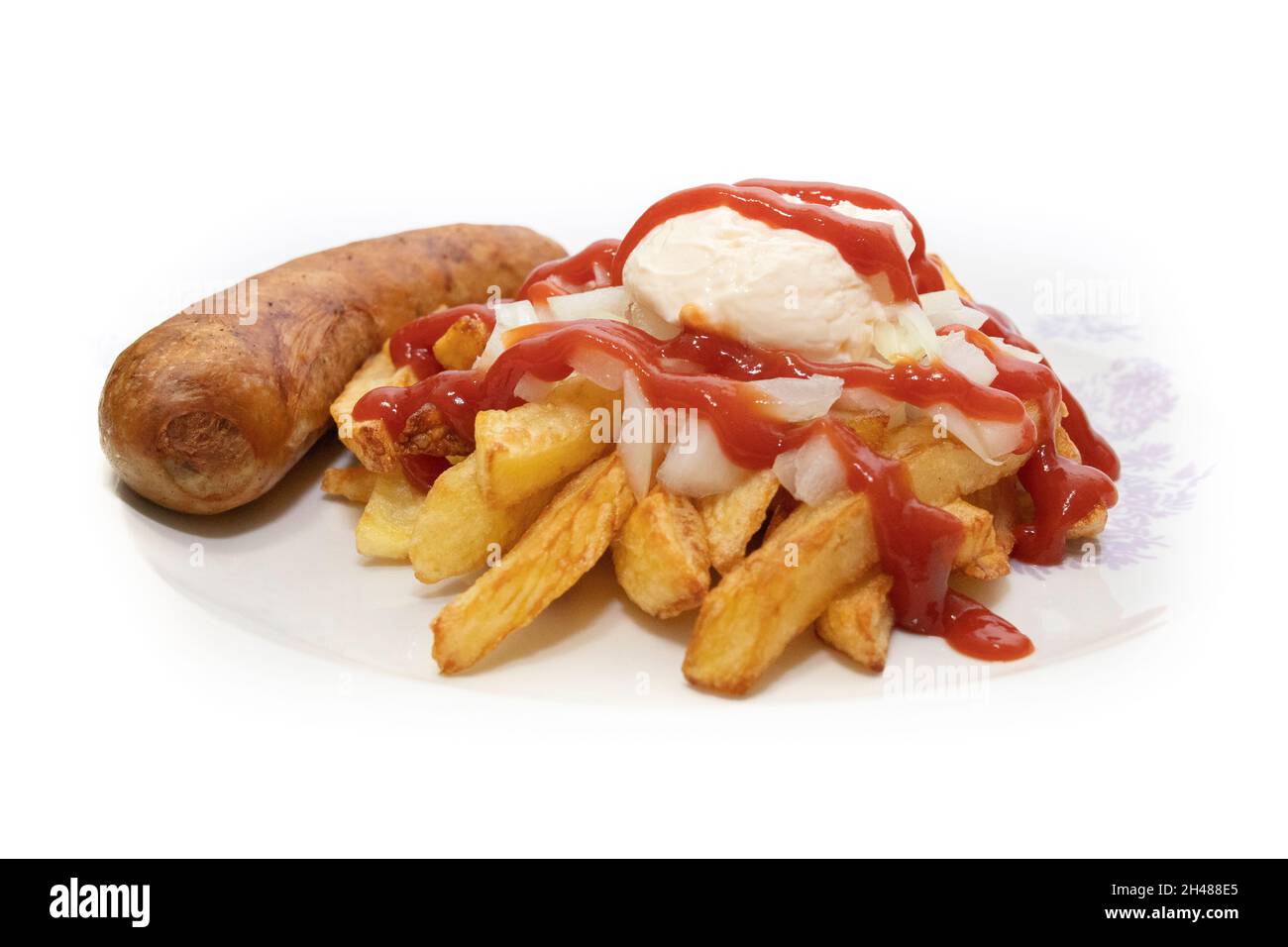 Frites spezial with mayonnaise, ketchup and onions, with a 