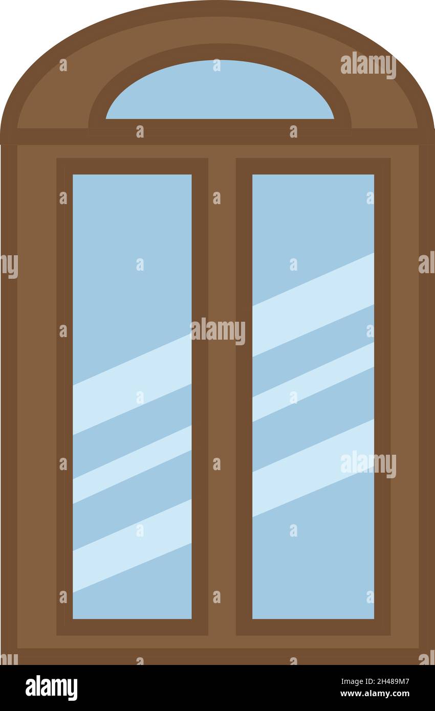 Brown frame glass window, illustration, vector, on a white background ...