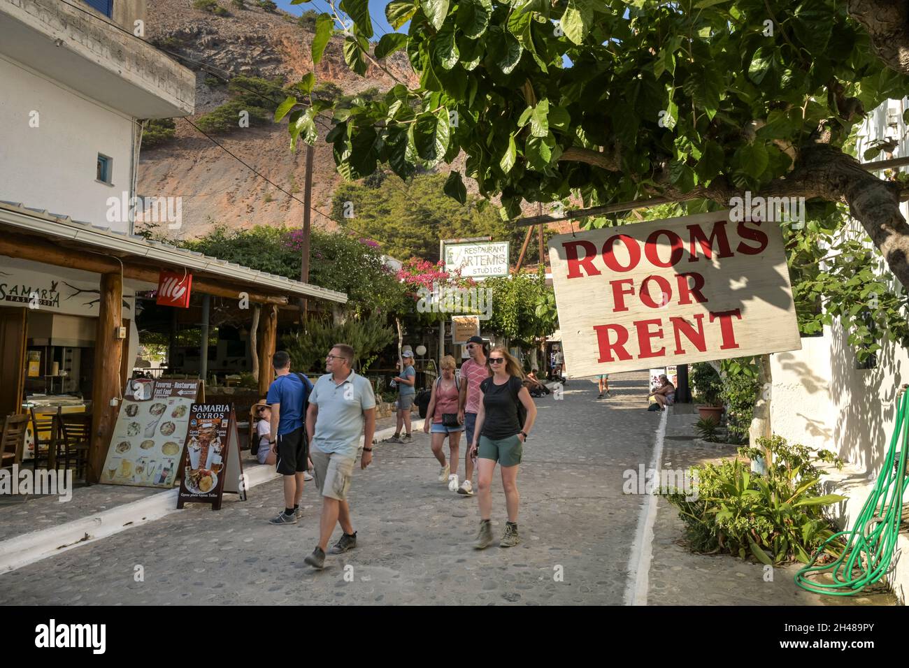 Hotels und Restaurants, Agia Roumeli, Kreta, Griechenland Stock Photo