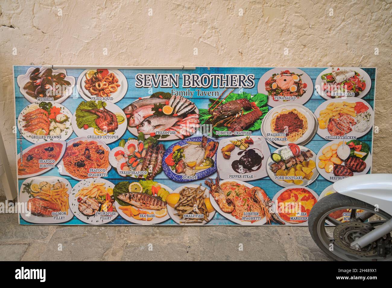 Speisekarte Restaurant, Rethymno, Kreta, Griechenland Stock Photo