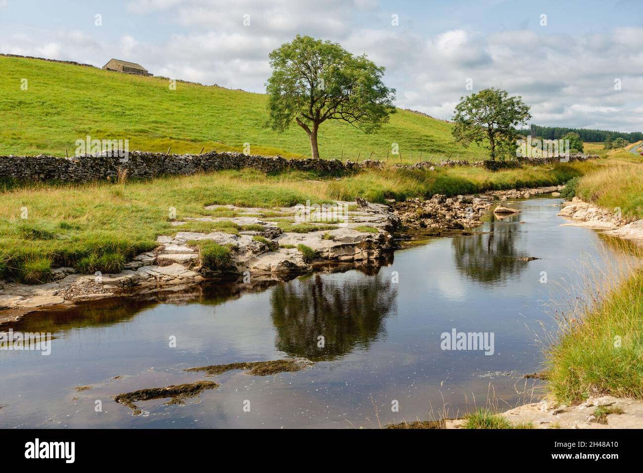 View up the River Wharfe in Langstrothdale, near its source, Yorkshire Dales National Park, UK landscape Stock Photo