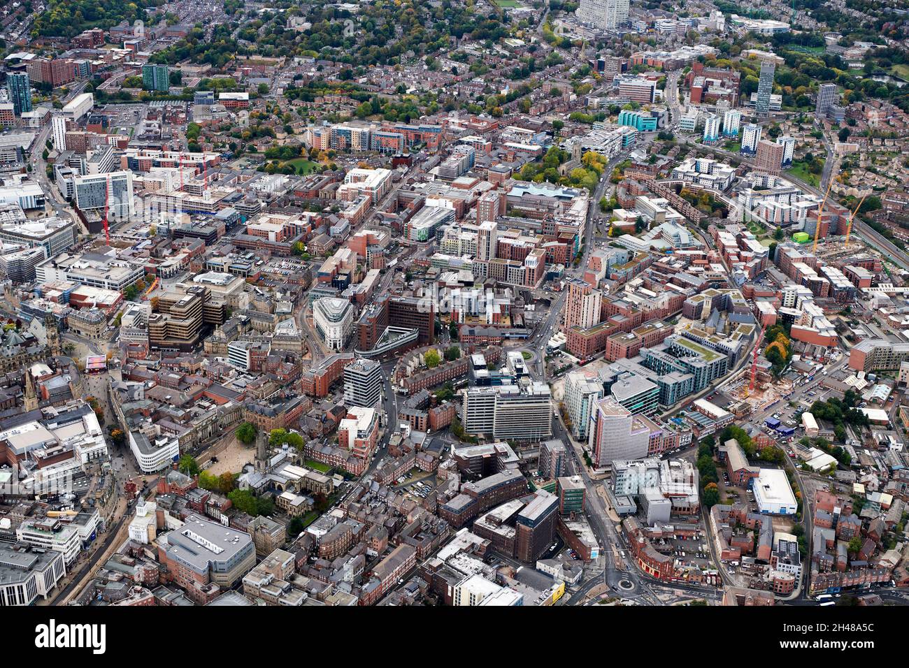 An aerial view of Sheffield City Centre, South Yorkshire, Northern England, UK Stock Photo