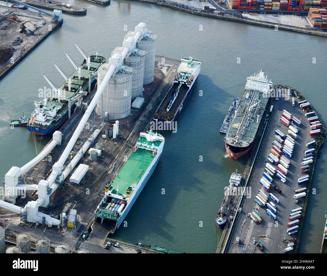 Ships loading at Seaforth Docks, Liverpool, Merseyside, North West England, UK Stock Photo Alamy