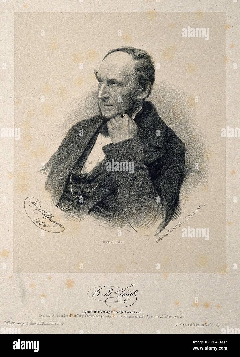 Eduard Fenzl. Lithograph by R. Hoffman, 1856, after F. Küss. Stock Photo