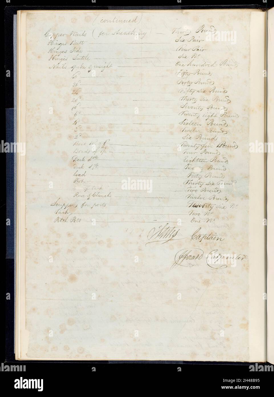 HMS Theseus: Request for carpenter's stores, 25th Sept. 1799. - Second side only, for first side see L0048424 Stock Photo