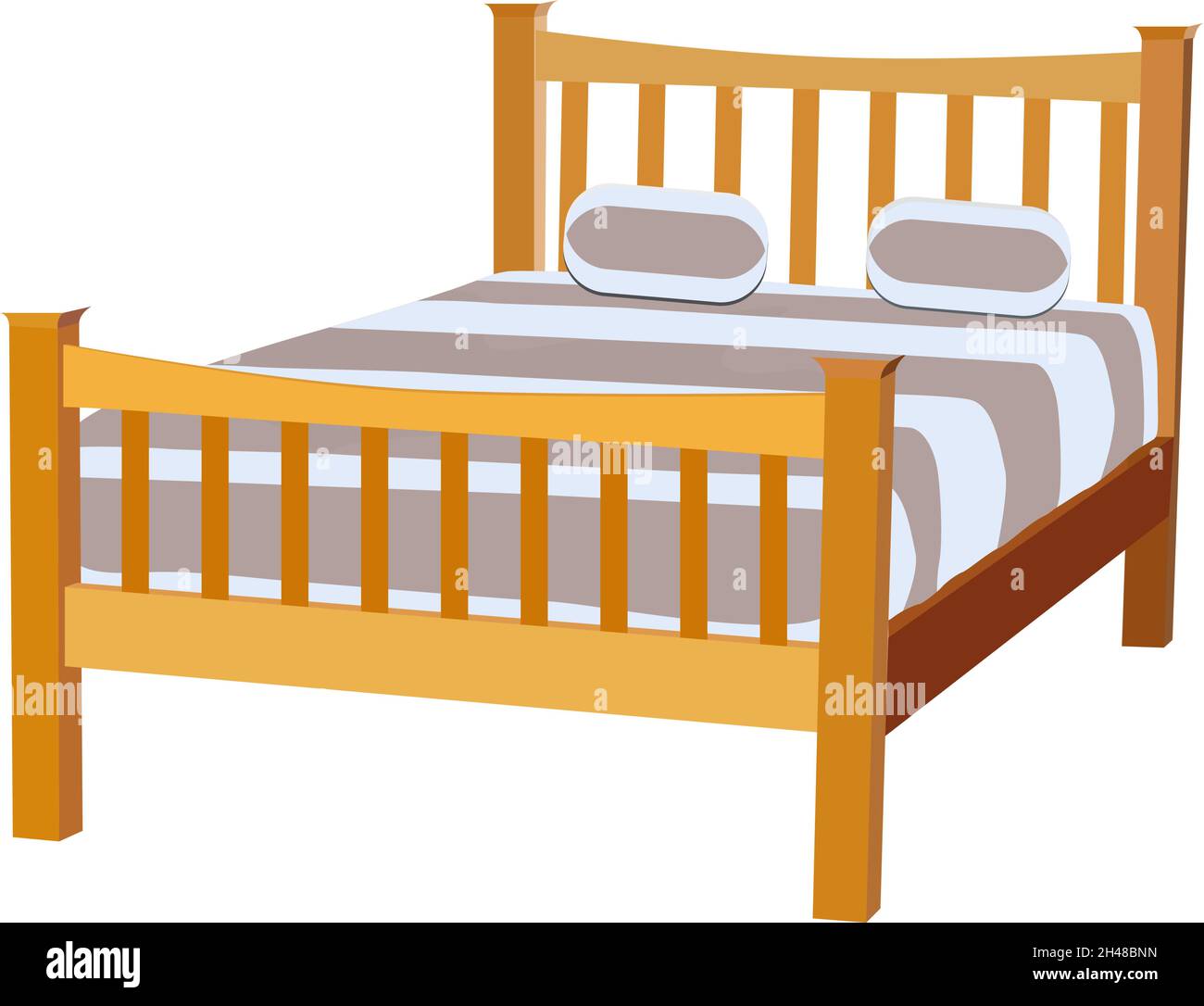 Wooden bed, illustration, vector on a white background. Stock Vector