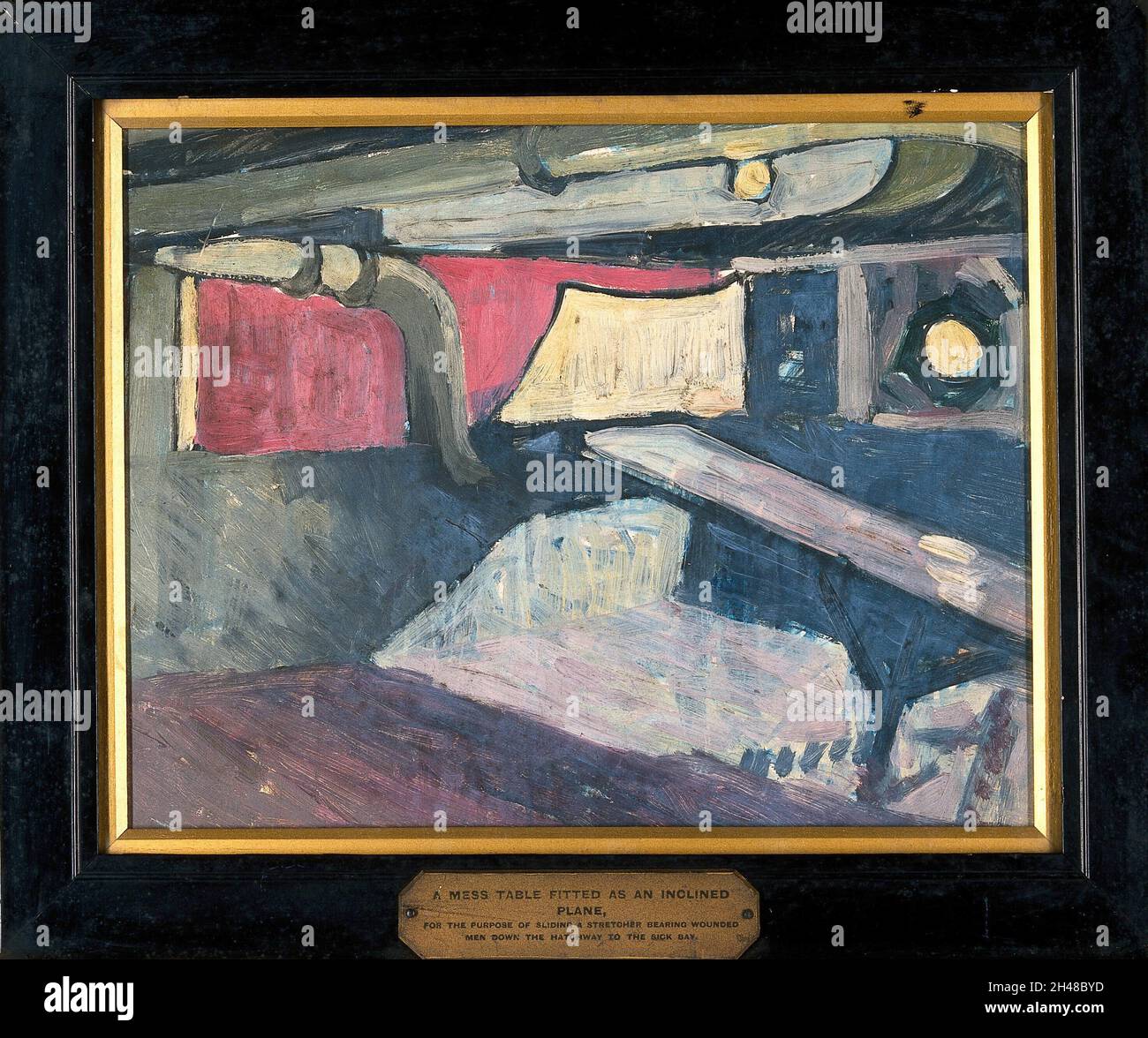 World War I: a mess table fitted as an inclined plane for sliding stretchers. Oil painting by Godfrey Jervis Gordon ('Jan Gordon'). Stock Photo