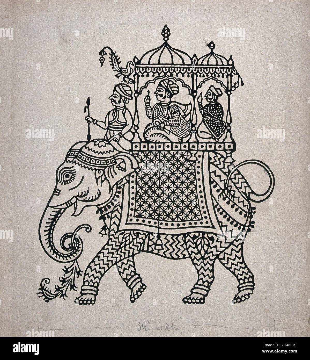 Raja on an elephant in the style of Ahmedabad, Gujarat. Process print. Stock Photo