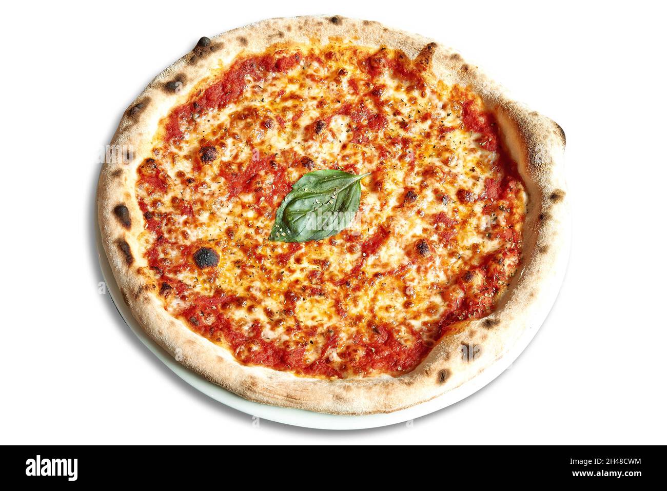 Overhead shot of Margherita pizza isolated on white Stock Photo Alamy