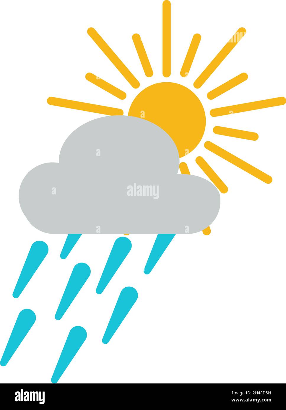 Heavy rain with sun, illustration, vector, on a white background. Stock Vector