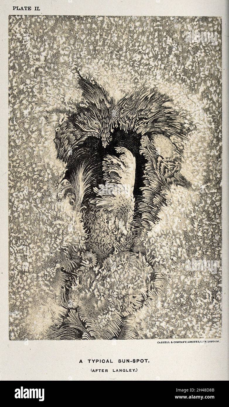 Astronomy: the surface of the sun, showing a sunspot. Process print after Langley. Stock Photo