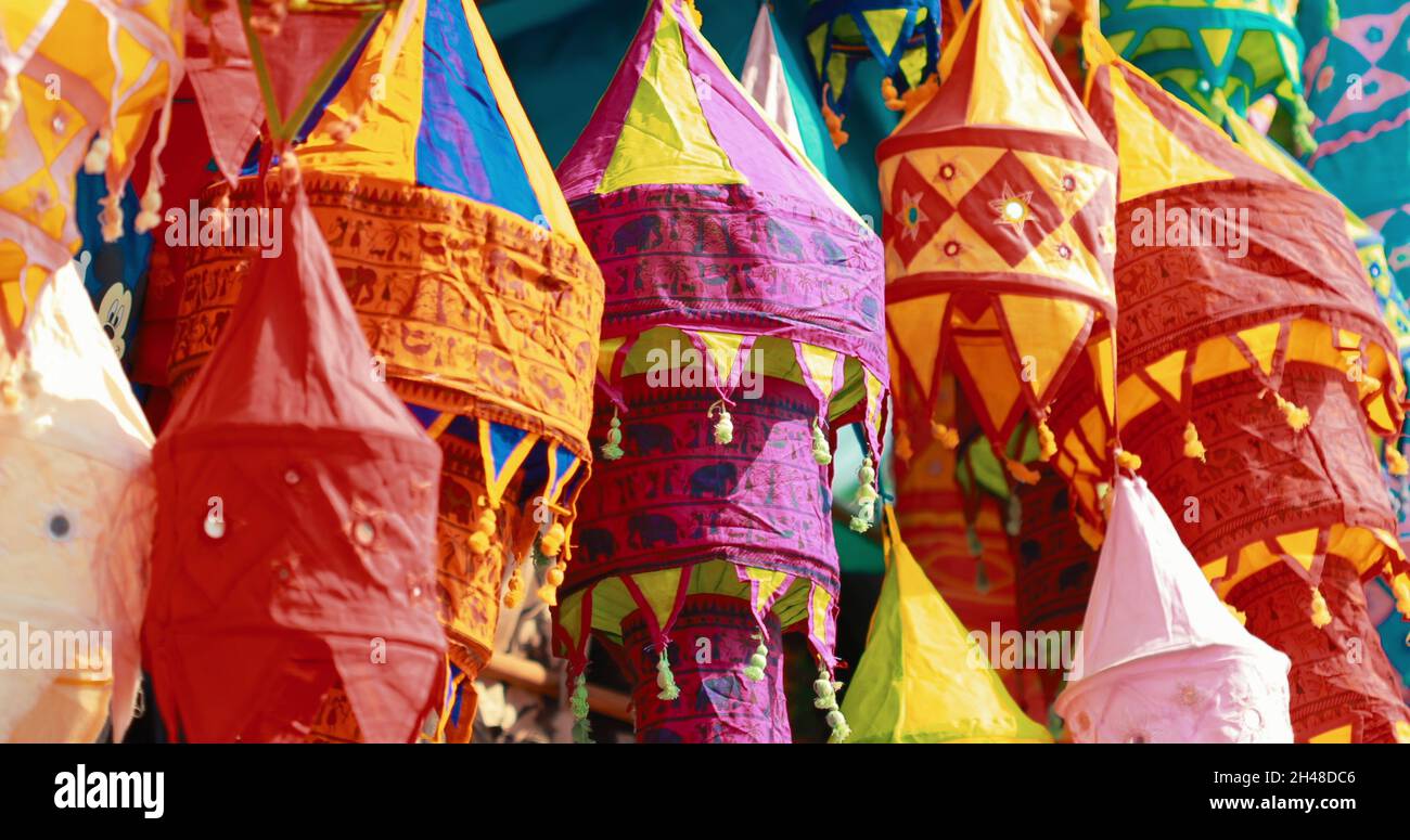 India. Market With Many Traditional Colorful Handmade Indian Fabric