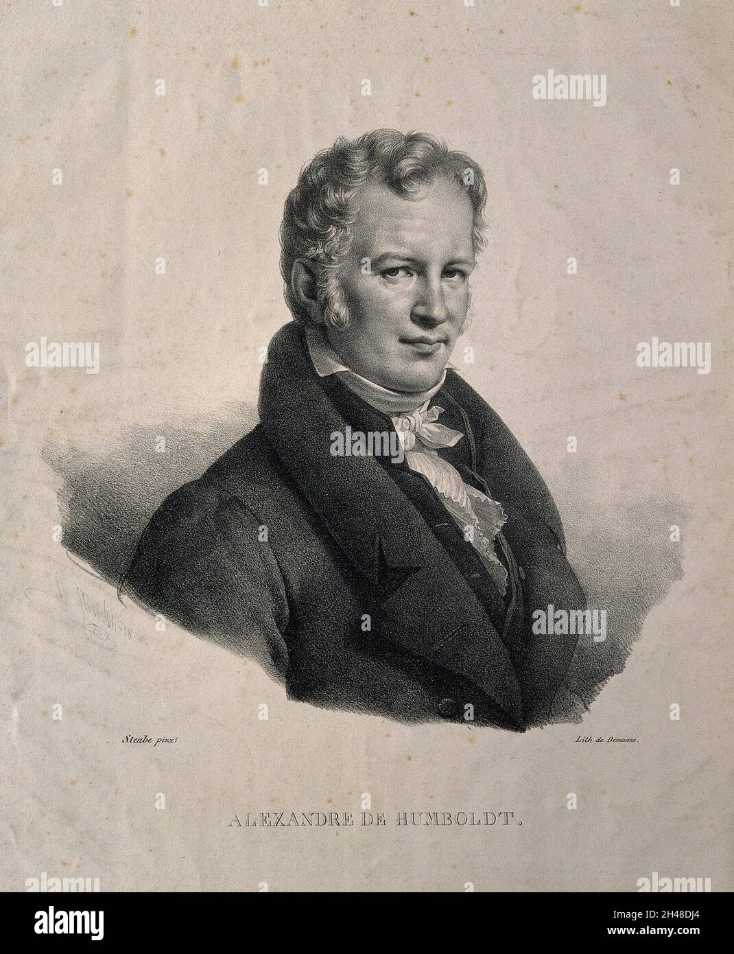Friedrich Heinrich Alexander von Humboldt. Lithograph, 1824, after Baron C. von Steuben, 1815. Stock Photo