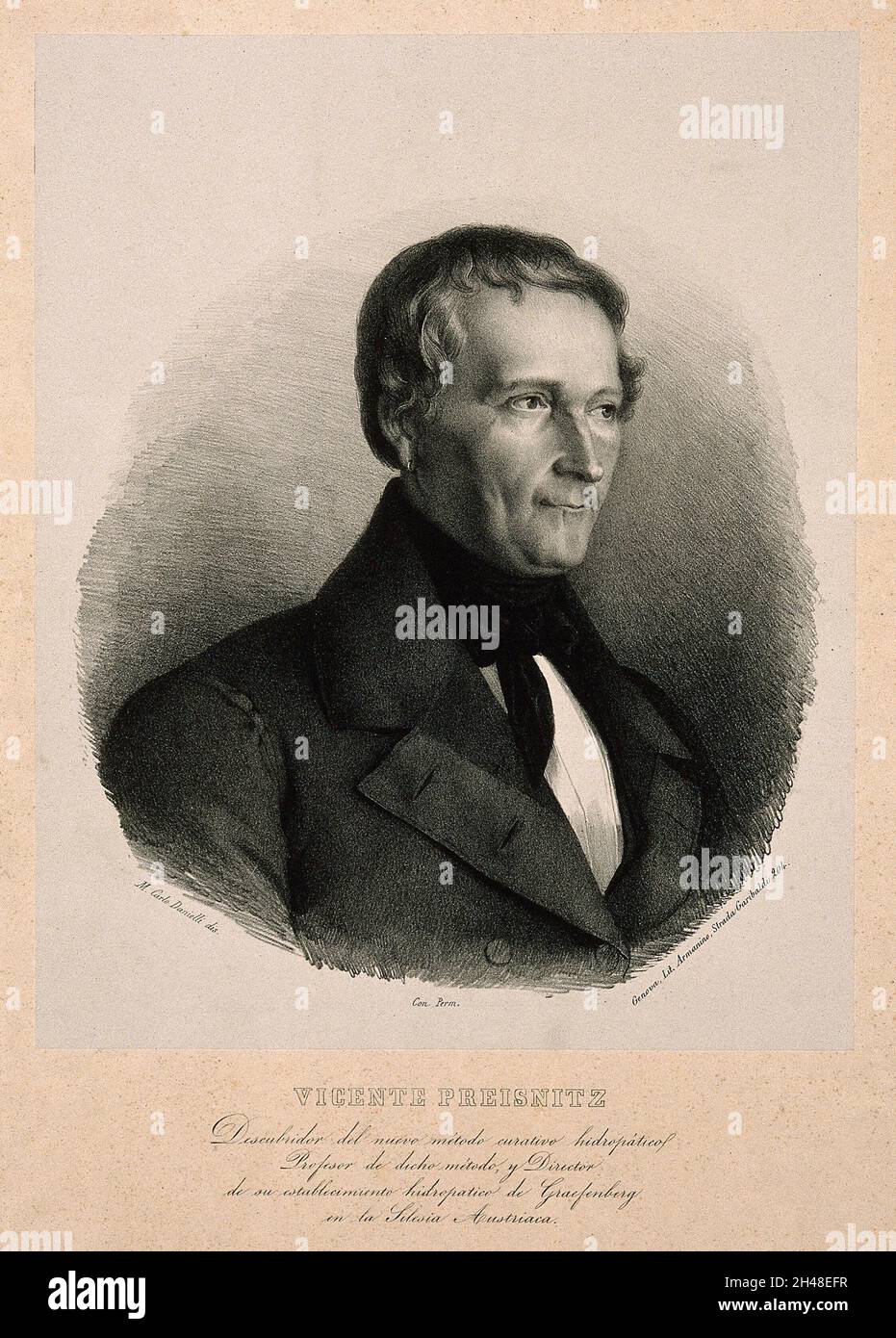 Vincenz Priessnitz. Lithograph by C. Danielli. Stock Photo