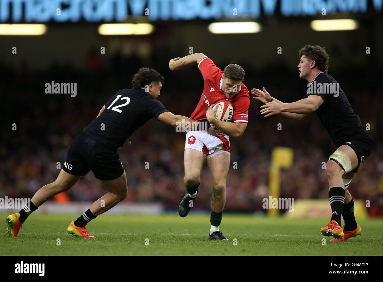 Rhys Priestland of Wales (c) in action.  Rugby Autumn international match, Wales v New Zealand at the Principality Stadium in Cardiff on Saturday 30th October 2021. pic by  Andrew Orchard/Andrew Orchard sports photography Stock Photo