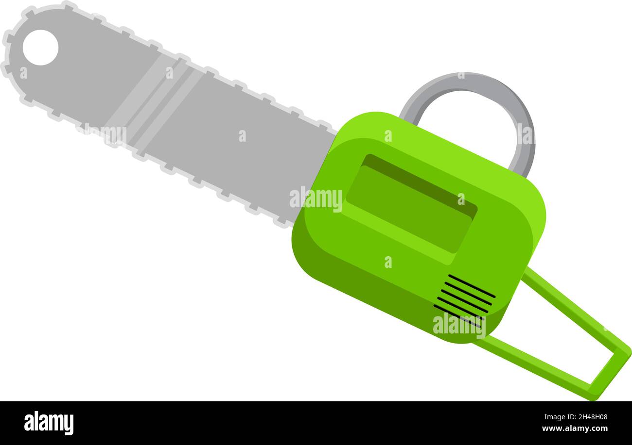 Green chainsaw, illustration, vector on a white background. Stock Vector