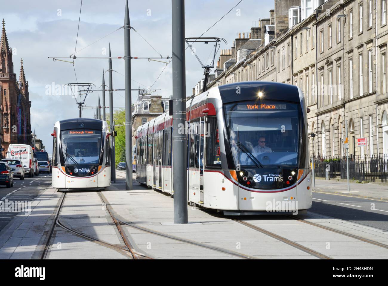 Edinburgh Trams on Test at York Place before opening Stock Photo
