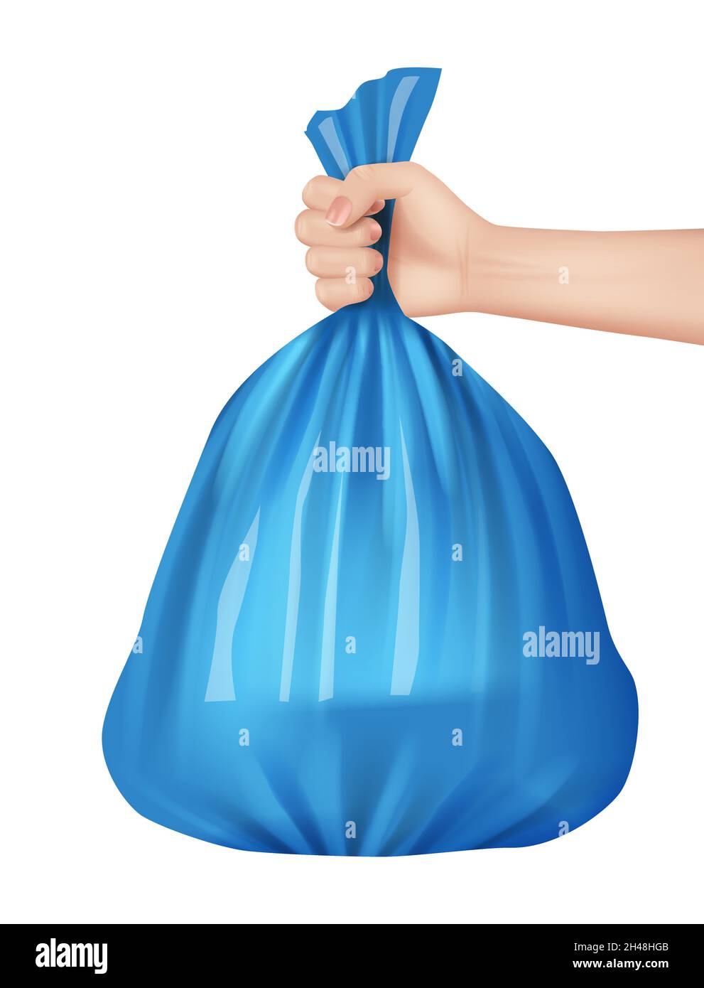 Trash bag in hand. Plastic containers for industrial recycling processes urban pollution kitchen rubber bags decent vector background Stock Vector