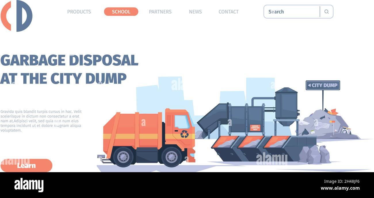 Waste recycling landing. Industry cleaning from garbage separated