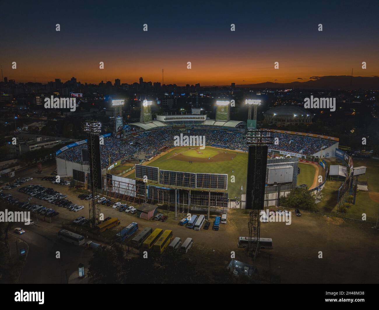 SANTO DOMINGO, DOMINICAN REPUBLIC - Dec 02, 2018: A landscape of the Quisqueya Baseball Stadium during the sunset in Santo Domingo, Dominican Republic Stock Photo
