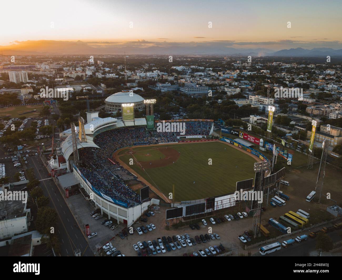 SANTO DOMINGO, DOMINICAN REPUBLIC - Dec 02, 2018: A landscape of the Quisqueya Baseball Stadium during the sunset in Santo Domingo, Dominican Republic Stock Photo