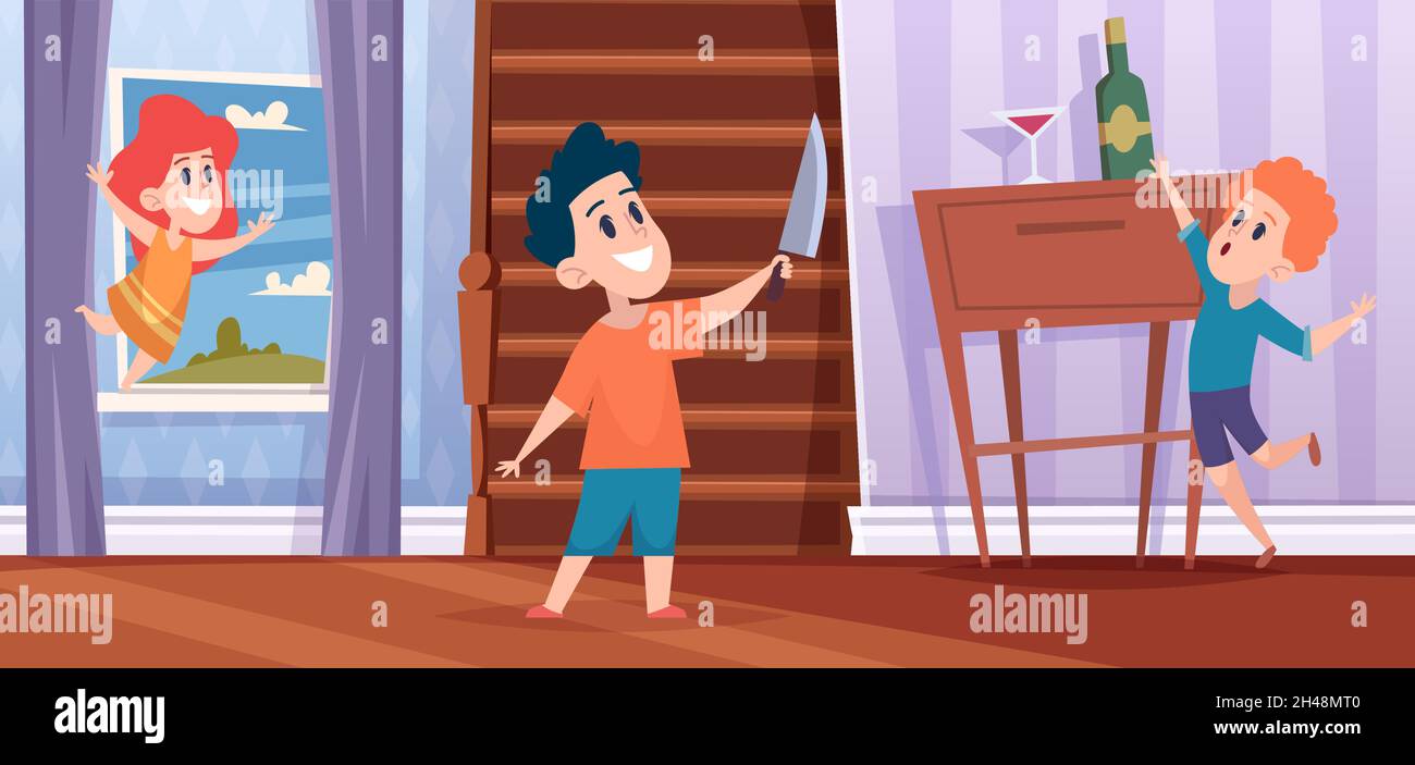 Little kids in dangerous situations playing Vector Image