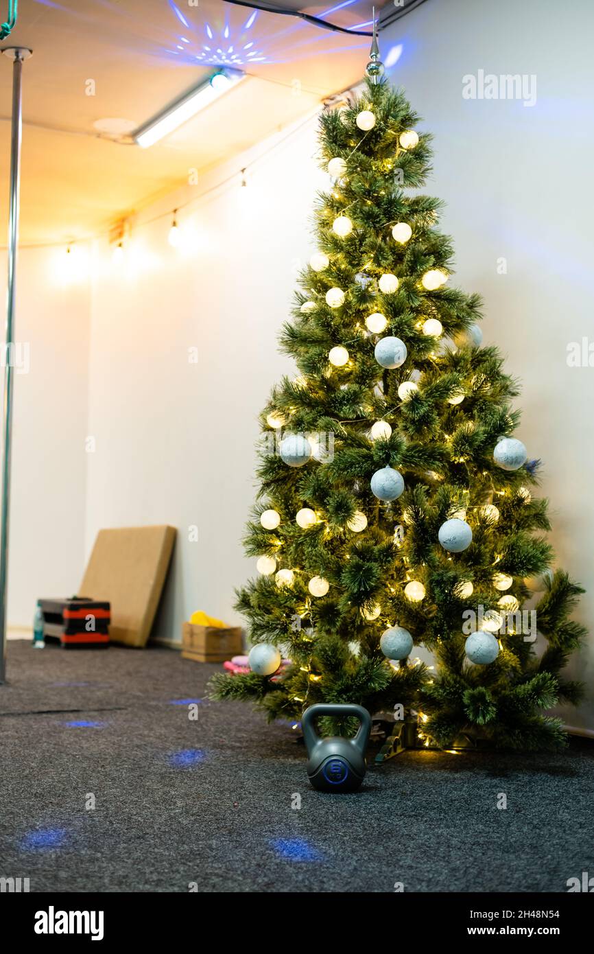 christmas tree in the gym Stock Photo Alamy