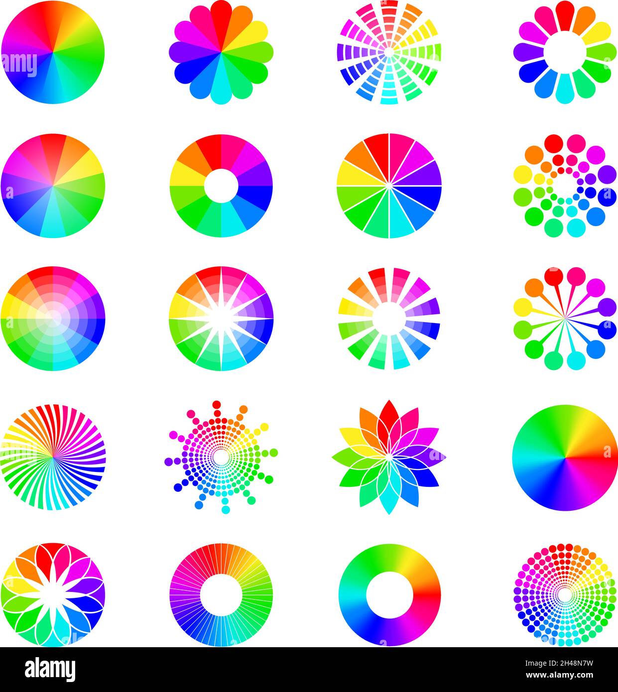 Rgb shapes. Round selective wheels colored circles spectrum waves pallets recent vector illustrations set Stock Vector
