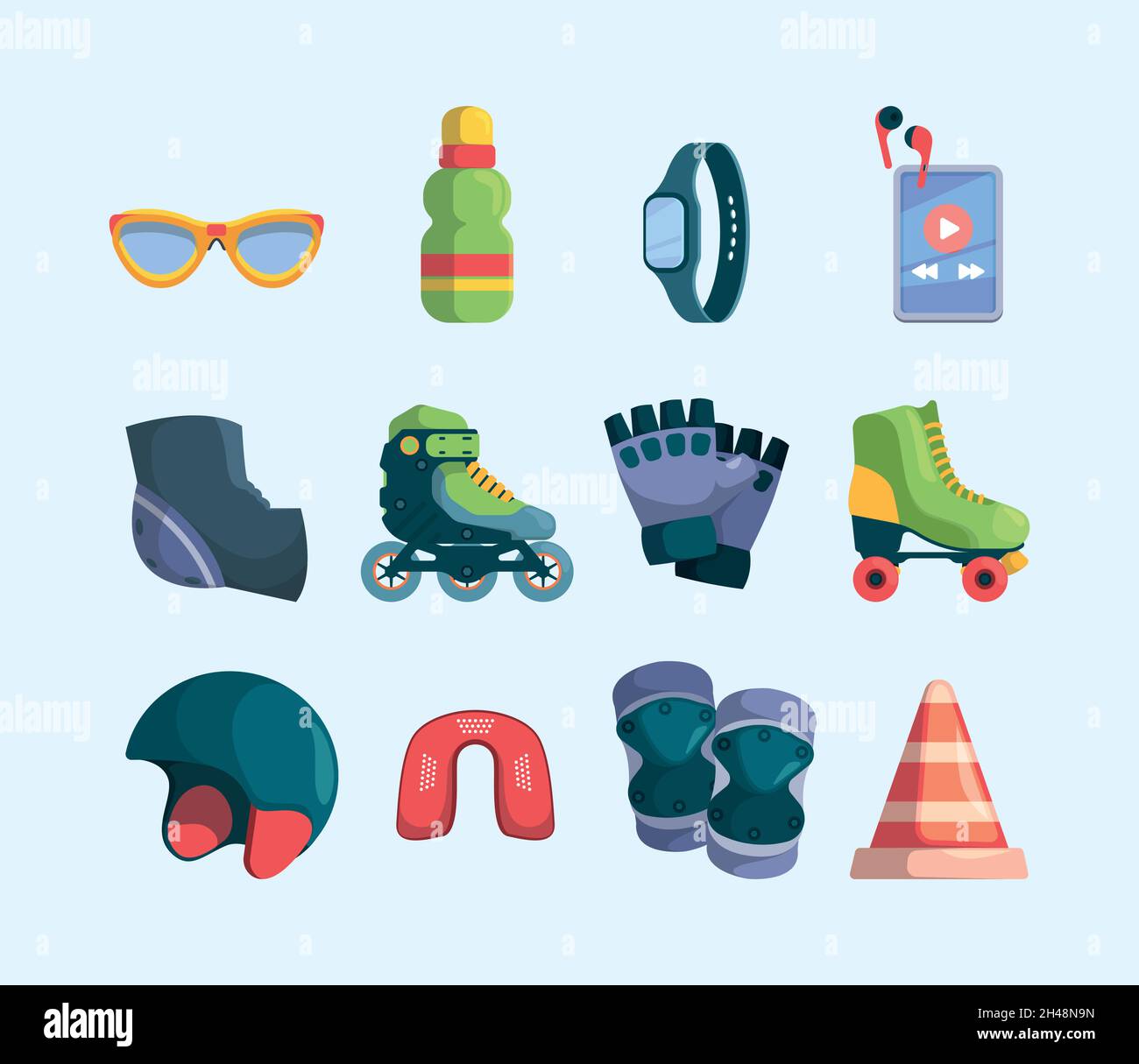 Roller park. Skateboard rollers gloves helmet action activities for