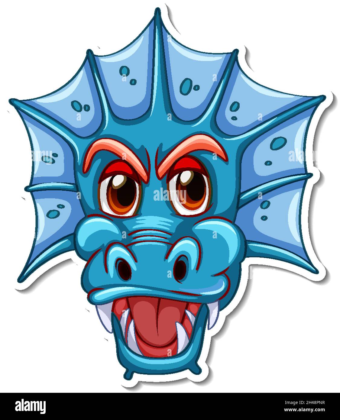 Face of blue dragon cartoon character sticker illustration Stock Vector