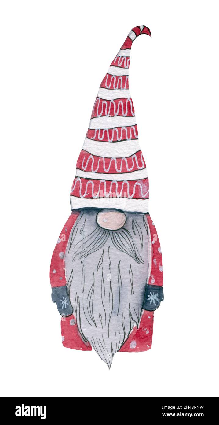 Christmas Gnome watercolor Illustration, Scandinavian Nordic Gnome ...