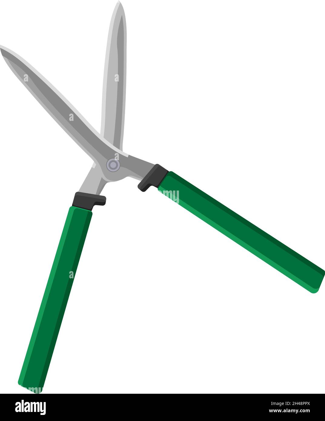 Green trimmer scissors, illustration, vector on a white background. Stock Vector