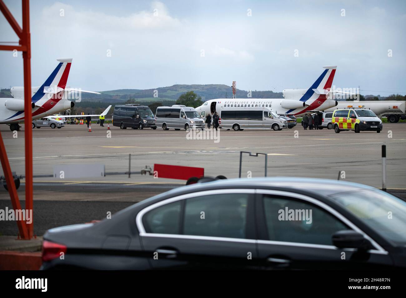 Glasgow, Scotland, UK. 1st Nov, 2021. PICTURED: Republic of France aircraft private government aircraft arriving at Glasgow Airport to attend the COP26 Climate Change Conference today. Credit: Colin Fisher/Alamy Live News Stock Photo