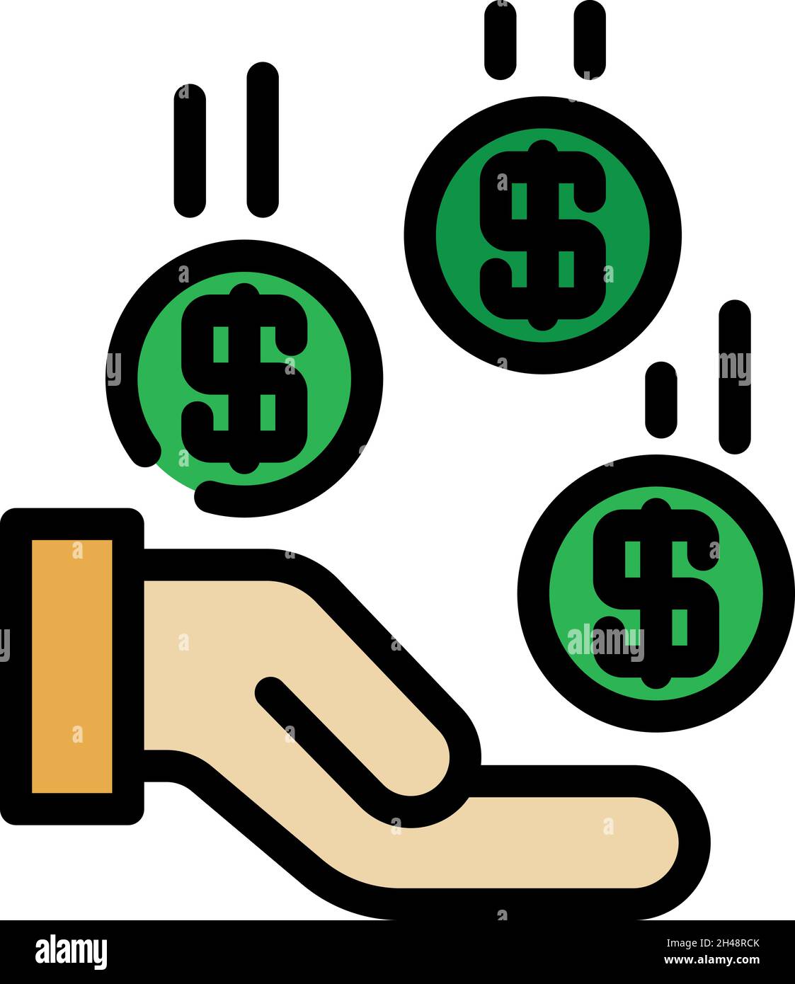 Hand dollars icon. Outline hand dollars vector icon color flat isolated ...