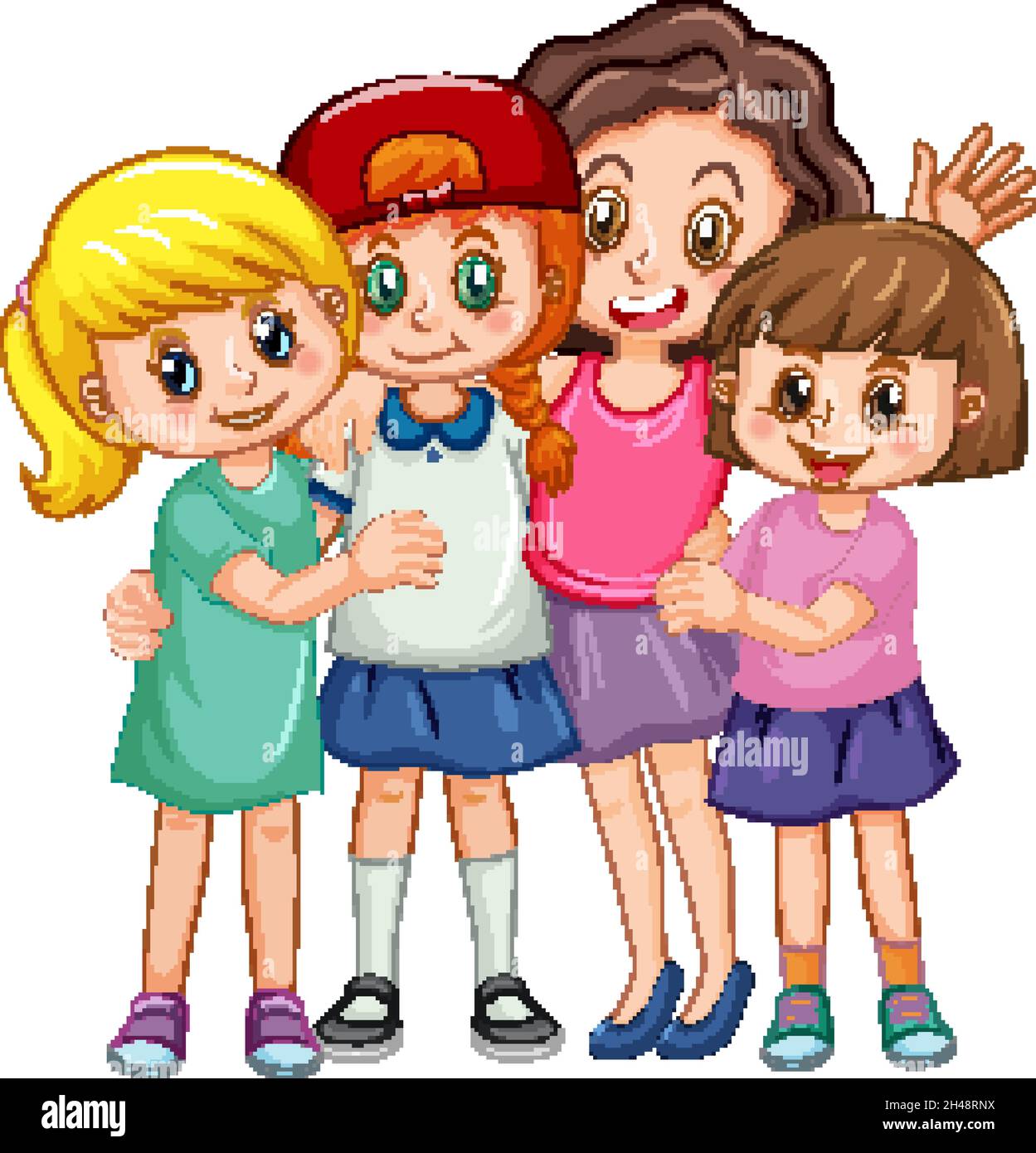 Four cute girls cartoon character illustration Stock Vector Image & Art -  Alamy