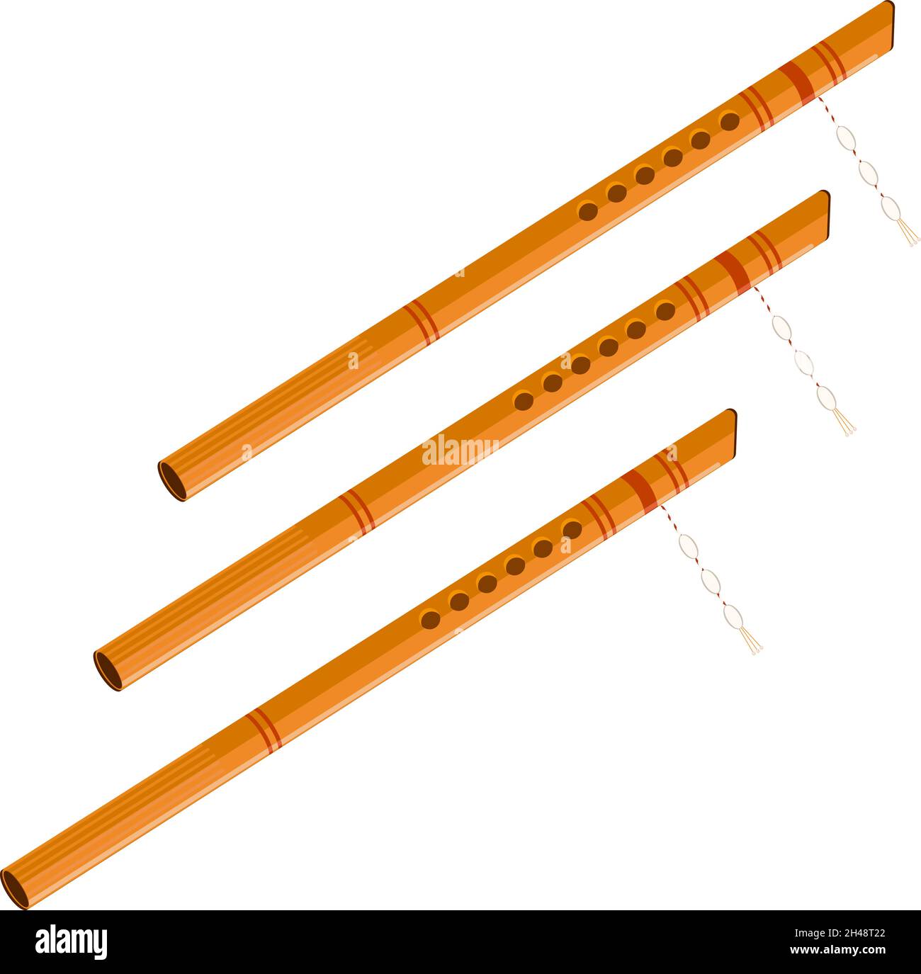 Wooden flute instrument, illustration, vector on a white background