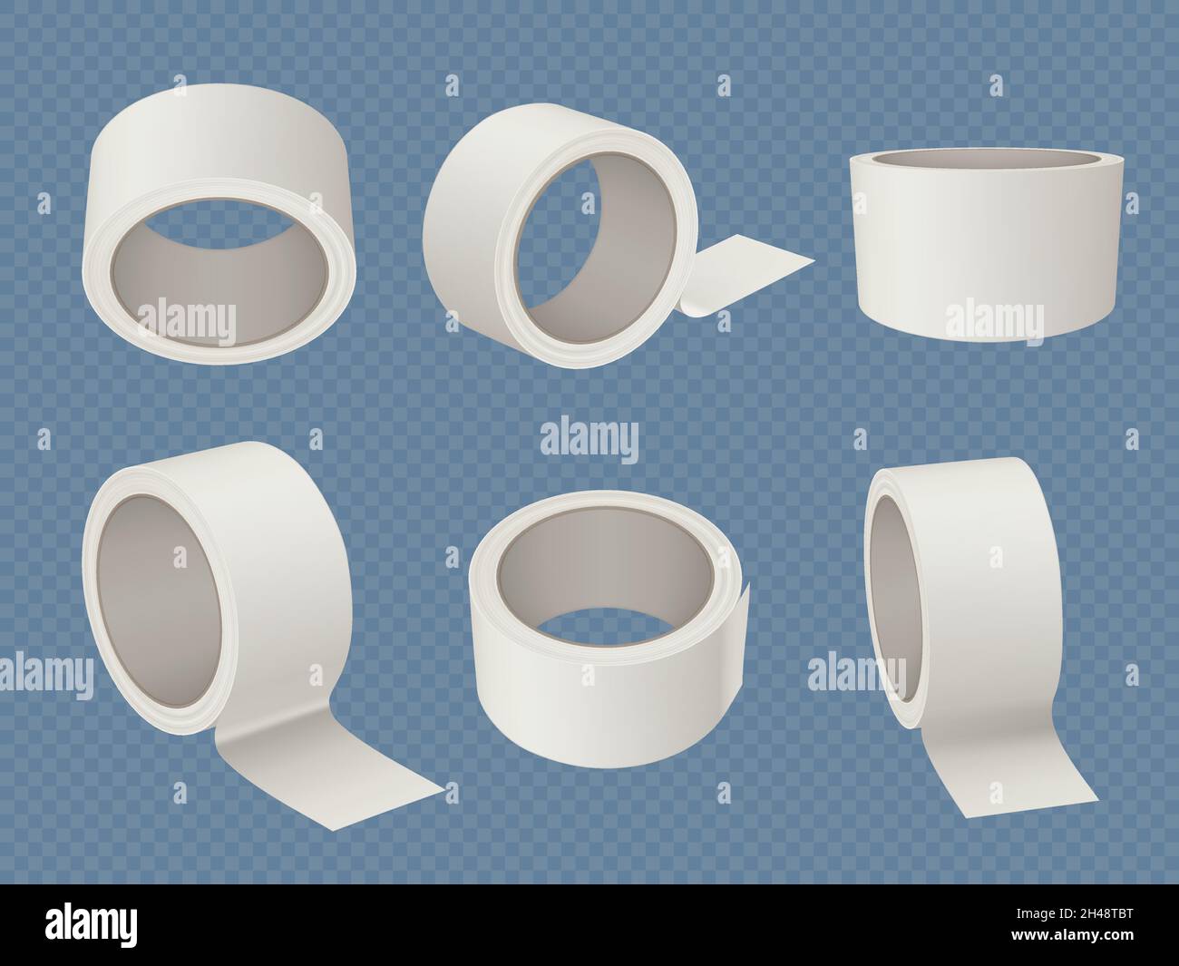 Tape roll. 3d mockup of white realistic office sticky round transparent