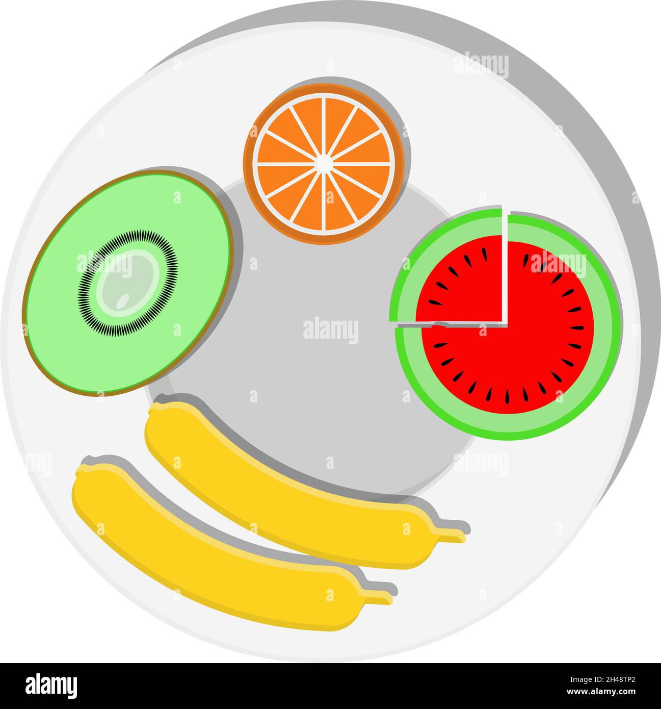 Fruits on a plate, illustration, vector on a white background. Stock Vector