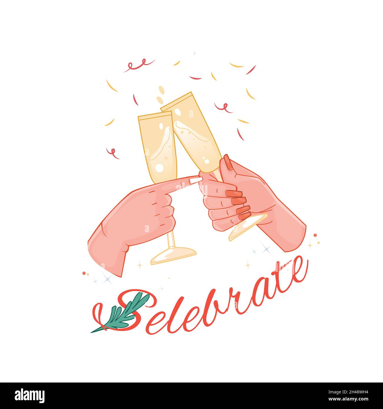 Female Hand Clinking Champagne Glasses Celebrating Stock Vector Image And Art Alamy