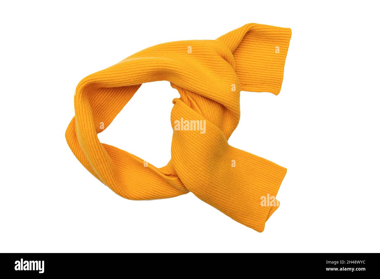 Knitted winter scarf on a white background. Stock Photo