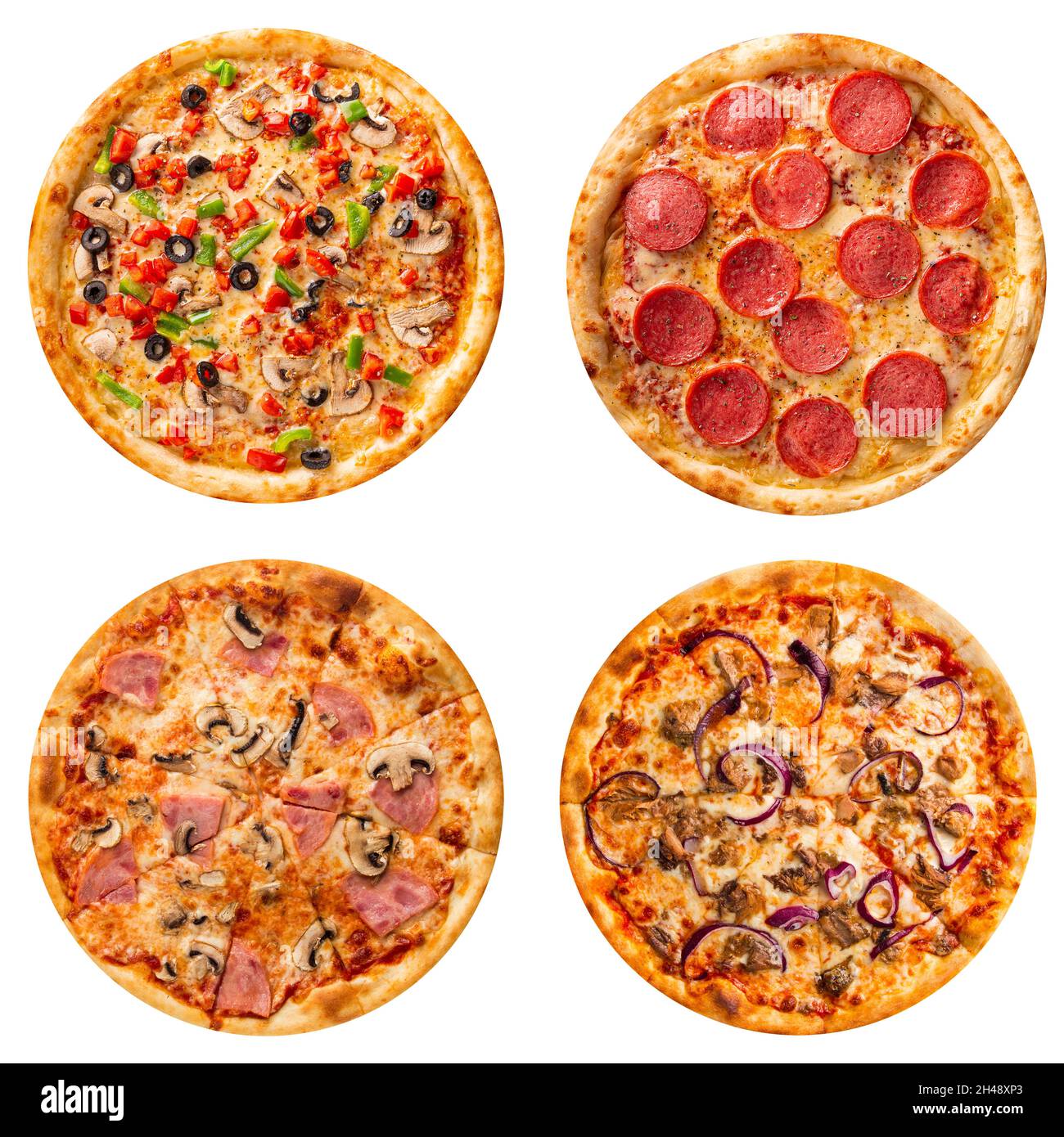 Set of different pizzas collage isolated on white Stock Photo