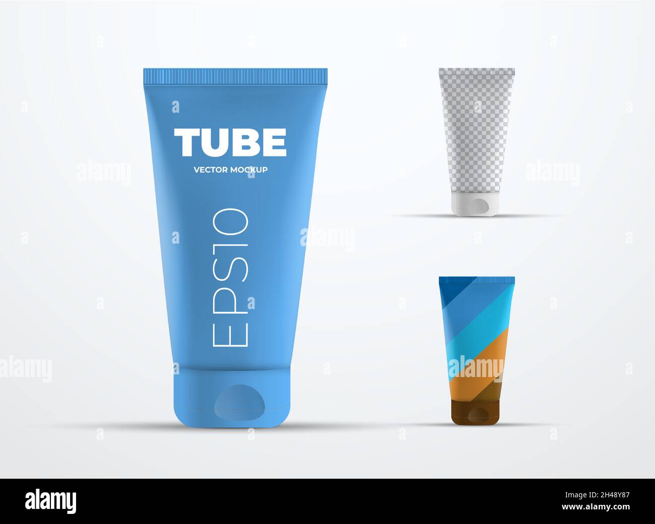 Mockup vector realistic plastic tube for cream or liquid. Template for presentation packaging design. Set Stock Vector