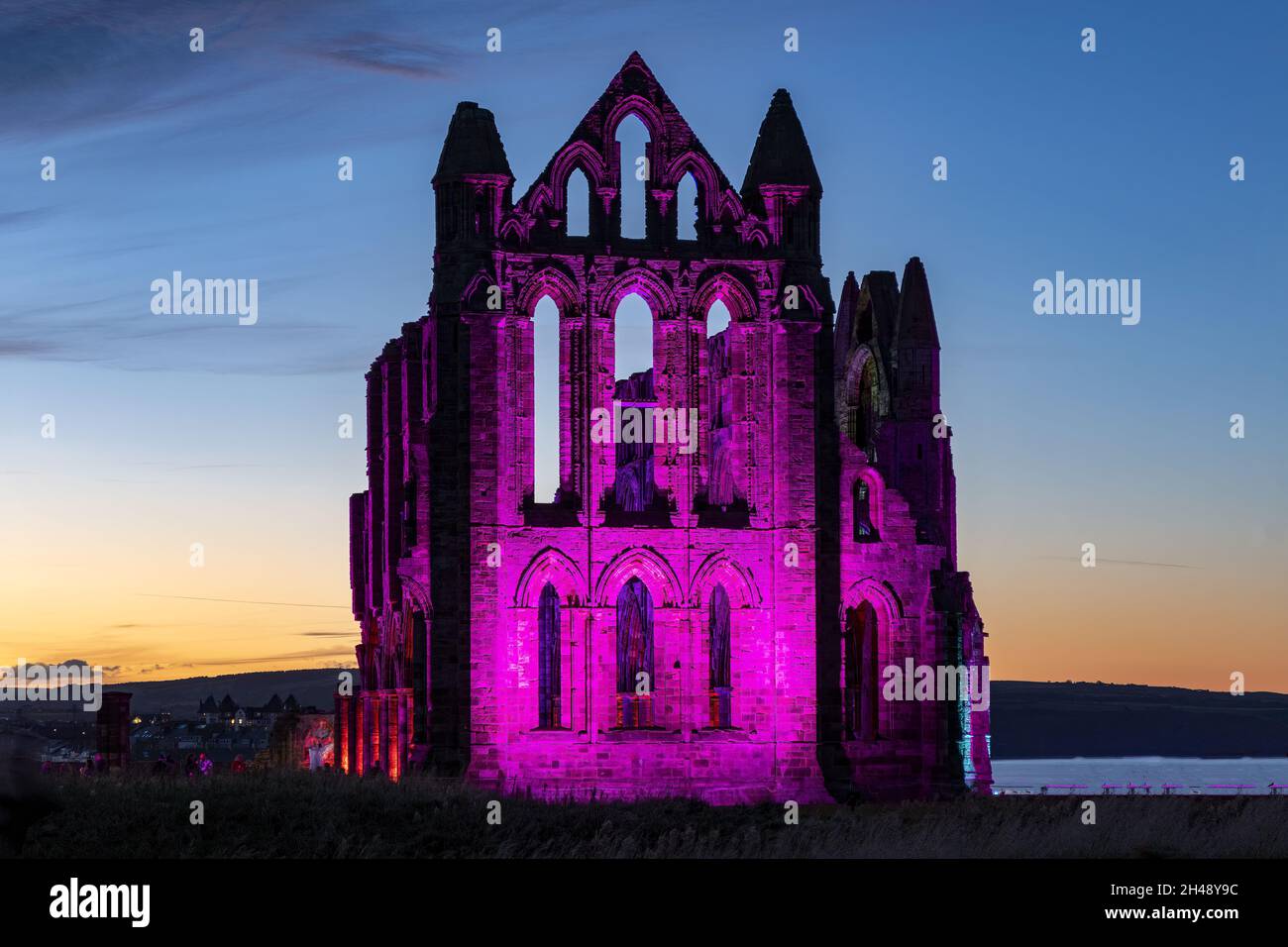 Illuminated Whitby Abbey October 2021 Stock Photo Alamy