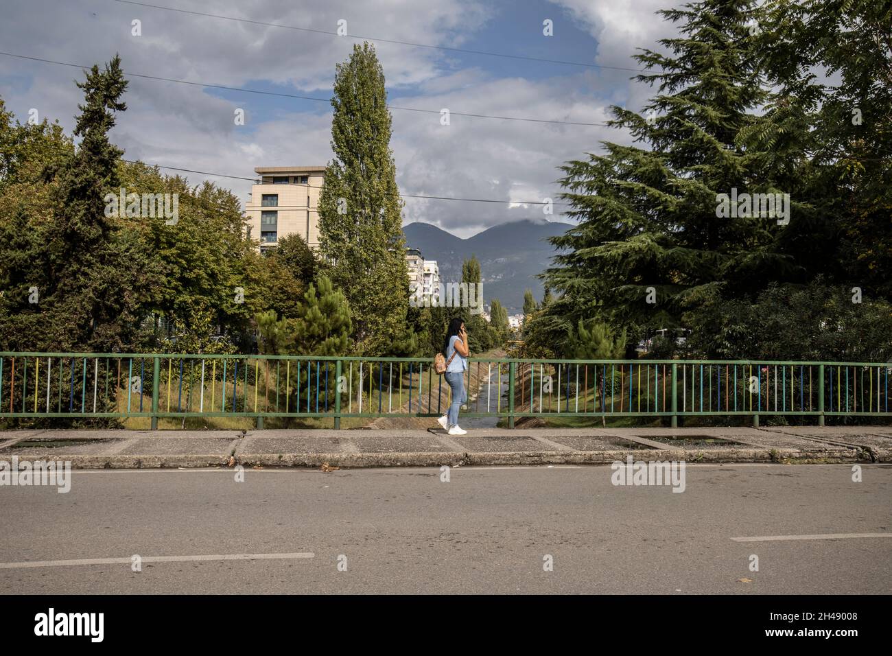 Daily life in Tirana, the capital of Albania, known for its colourful Ottoman-Fascist- and Soviet-era architecture, Balkans, Southeastern Europe. Stock Photo