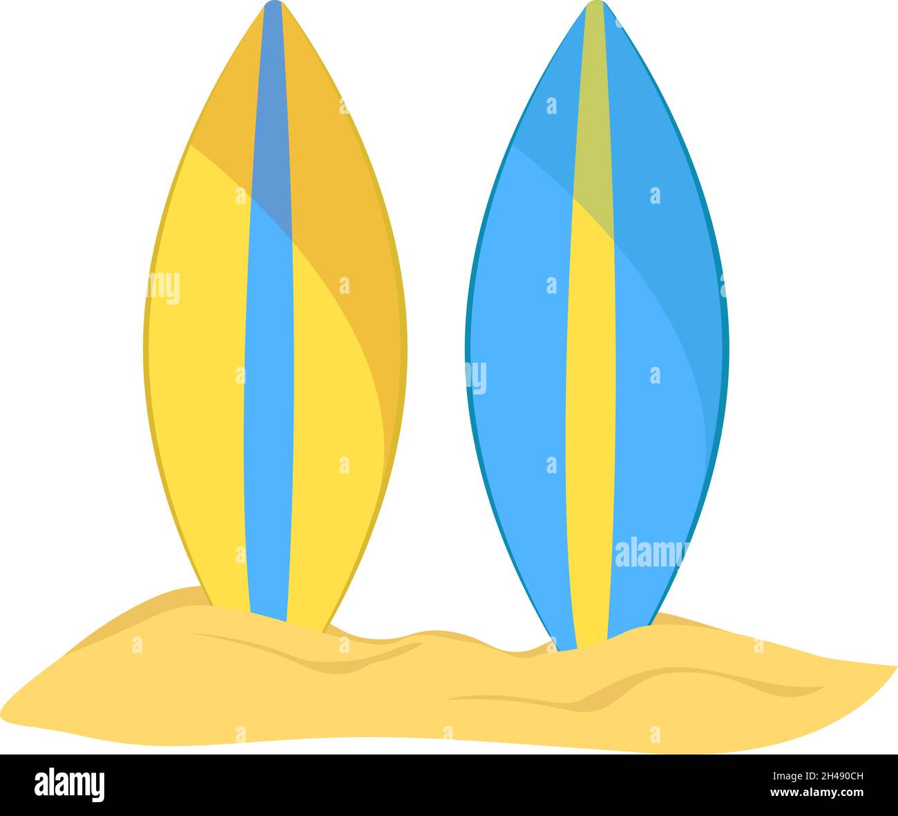 Surfboard on sand, illustration, vector on a white background Stock