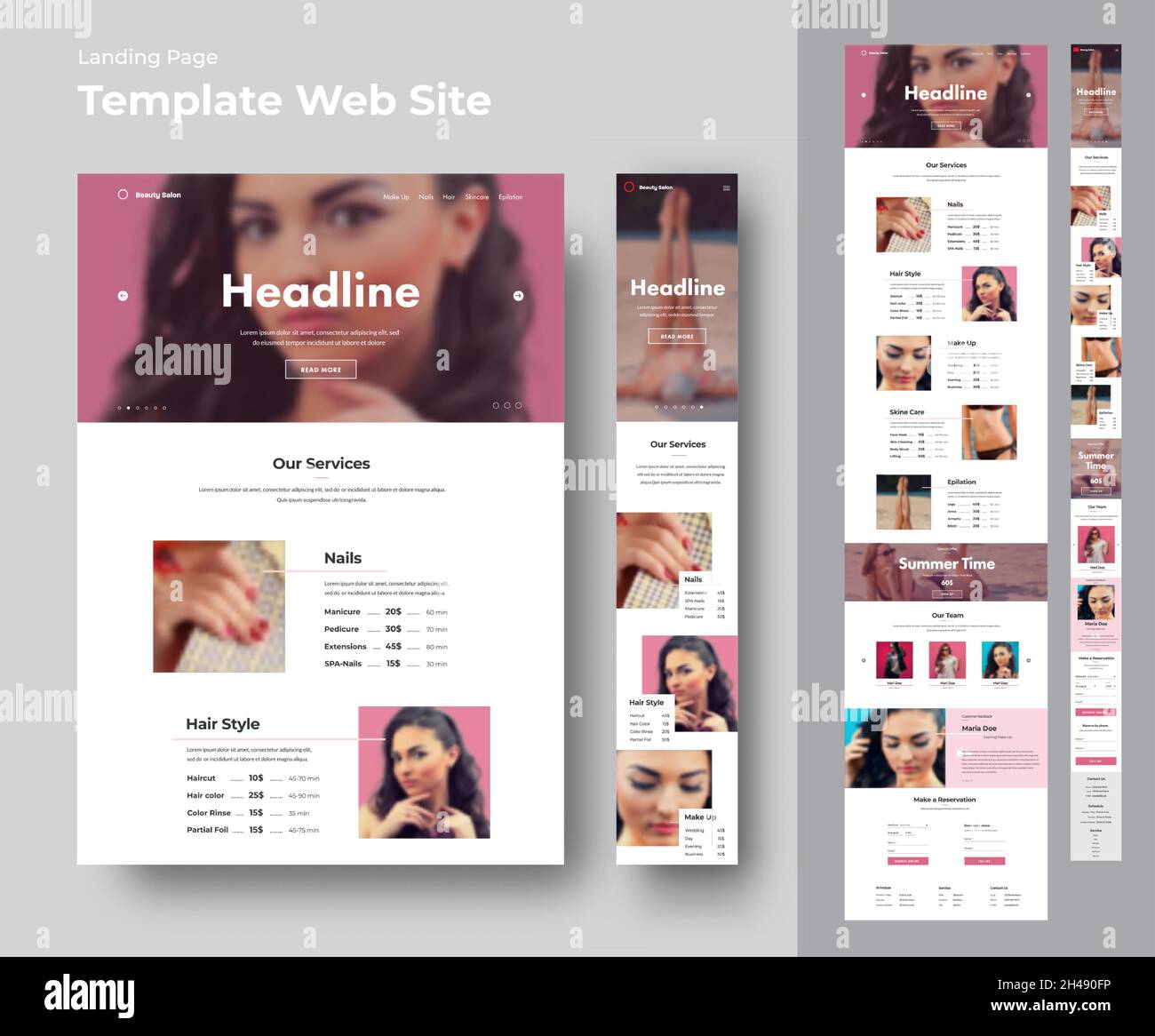 Website template for a beauty salon with place for photo. Design for online  store. A set of landing pages for the desktop version and adapted for mobi  Stock Vector Image & Art -