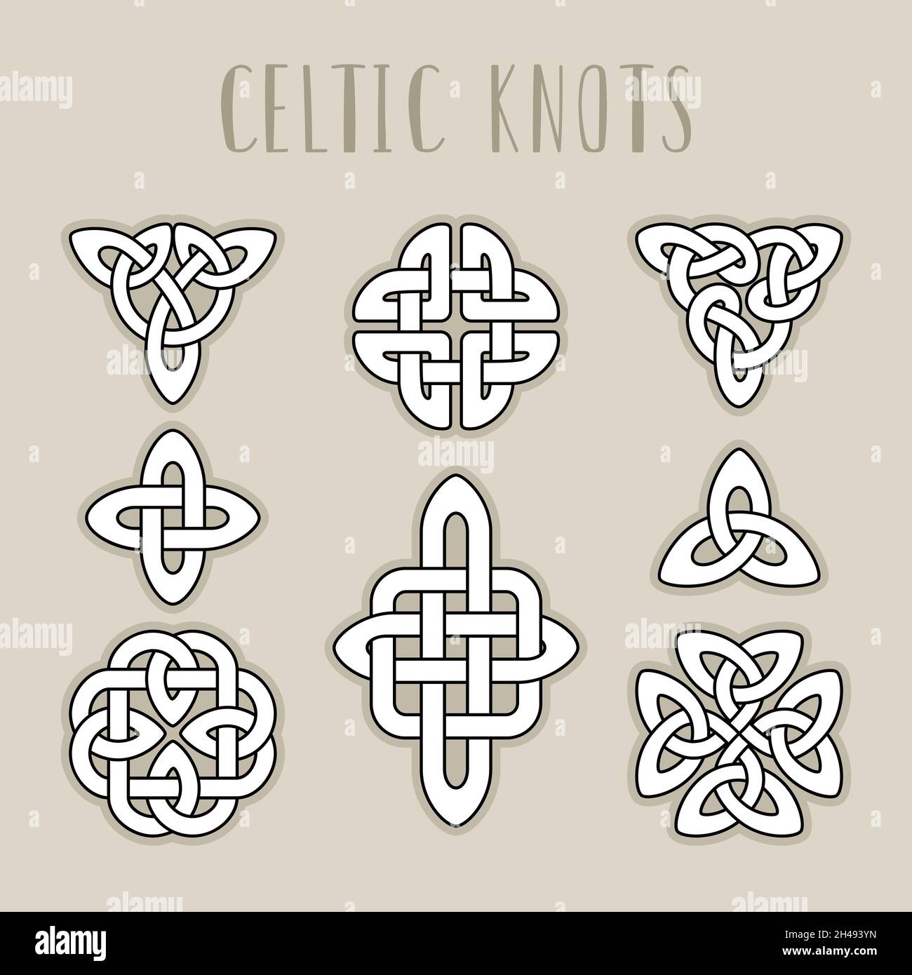 Scottish medieval symbols. Scotland celtic knot spiral signes, traditional celt braid patterns, irish endlessness signs vector ornaments, buddhist infinity elements isolated Stock Vector